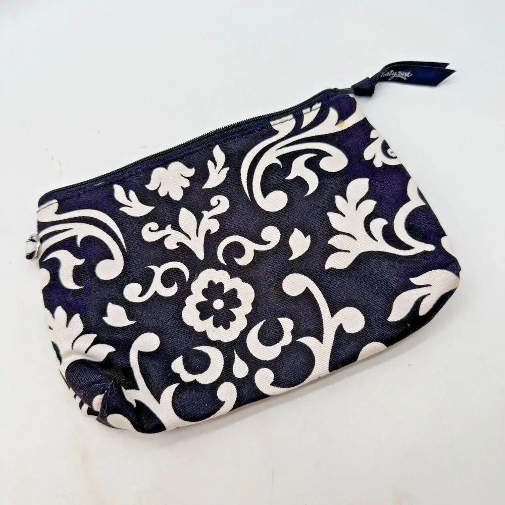 Thirty-One Mini Zipper Pouch Parisian Pop Black White Damask Top Zip Makeup Bag